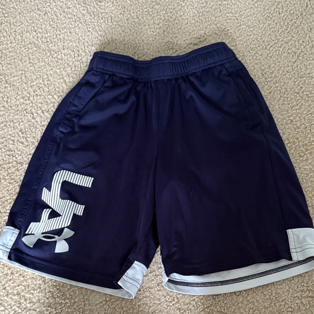 Under Armour Boys Dark Blue and White Athletic Shorts